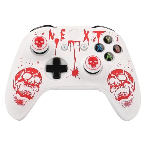Skull Controller Skin Cover Compatible with Xbox one Controller, RALAN Protector Case, Customised Thumb Grips Caps - color: skull White Red