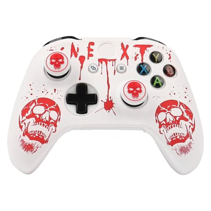 Skull Controller Skin Cover Compatible with Xbox one Controller, RALAN Protector Case, Customised Thumb Grips Caps - color: skull White Red