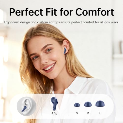 xinwld Adaptive Hybrid Active Noise Canceling 2026 Wireless Earbuds, 6 Mics ENC Clear Call Ear Buds, Hi-Res Audio Deep Bass Bluetooth 5.4 Headphones, 40H, LED, for Sports Running Gym Workout, Blue - color: Blue