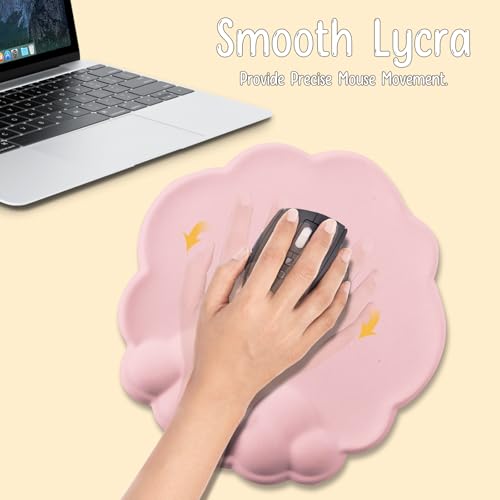 Mouse Pad Wrist Support, Cloud Mousepad with Memory Foam Wrist Rest, Non-Slip PU Base Gaming Leather Surface Mouse Pad for Home Office Laptop, Pink - color: Pink