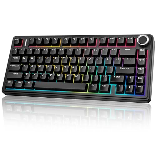 Aula F75 75% Wireless Mechanical Keyboard, Gasket Mount Hot Swappable Gaming Keyboard with Knob, Tri-Mode BT5.0/2.4G/USB-C, Creamy Thocky Sound Pre-lubed Linear Switch, PBT Keycaps for PC Mac - color: Black