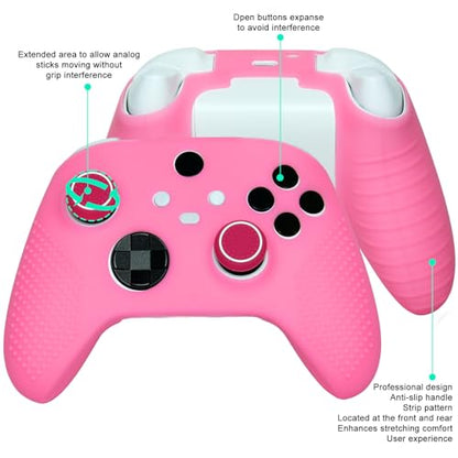 Anti-Slip Pink Controller Skin,Studded Edition Protective Silicone Cover Skin Grips Compatible with Xbox Series X/S Controller and 6 PCS Thumb Grips Caps. - color: Pink