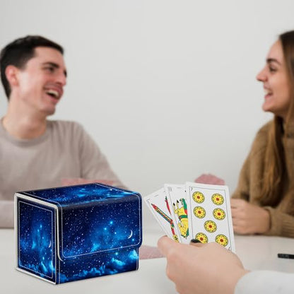 for MTG Commander Deck Box,Card Deck Box for Trading Yugioh MTG,Fits 100 Double Sleeved Cards,PU Leather Strong Magnet Case for Magic Commander TCG CCG,Blue Glitter Sky - color: Blue Glitter Sky