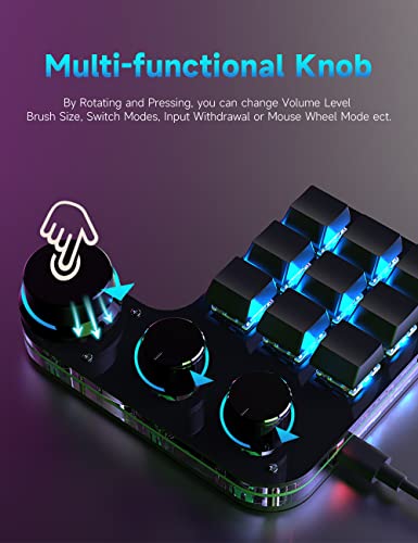 USB Mini Macro Mechanical Gaming Keyboard, Programming KeyPad with 3 Knobs, RGB LED KeyPad Macro Support One-Handed,OSU,One-Click Start DIY Hotkeys (9Key Wired) - color: 9Key Wired