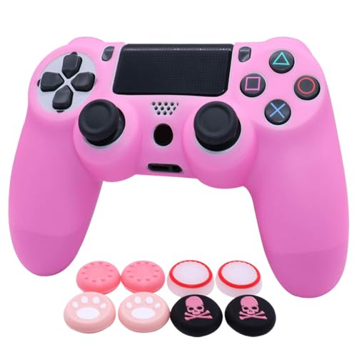 Ralan Silicone Controller Skin Protector for PS4 - Pro Thumb Grip x6, Skull Cap Grip x2 (Camouflage Pink+White Pink) - color: Pink