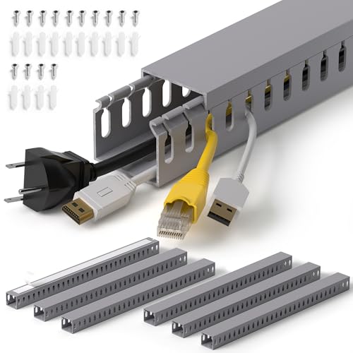 1.4"H x 1.6"W Cable Raceway, 99in Under Desk Wire Management Channel, Grey | Slotted Wire Duct, 6Pack, 16.5in Each, Heavy-Duty PVC Cable Management for Server Racks, Network Cables & Electrical Cabinets - color: Grey, size: 1.4in H X 1.6in W X 99in L