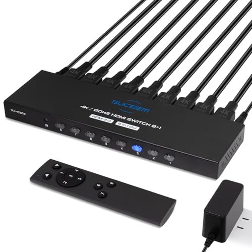 4K@60Hz HDMI Switch 8 in 1 Out, HDMI Switcher Selector Box with IR Remote Control, Support 4K 60Hz Ultra HDR HDCP 3D for Xbox PS5 PS4 Xbox PC Laptop
