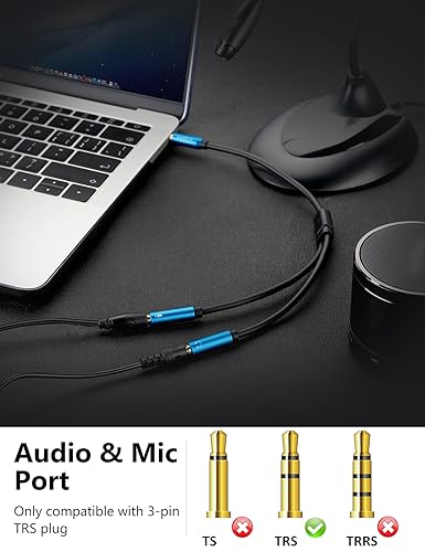 MillSO 3.5mm Headphone Splitter Adapter CTIA Stereo Audio Mic Splitter | 2 TRS Female to 1 TRRS Male Headset Adapter for Dual-Plug Game Headset to Xbox, PS4, Phone, Laptop, PC - 30 cm / 12 inch - color: Sapphire Blue