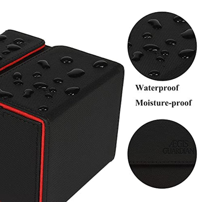 AEGIS GUARDIAN Card Deck Box with Dice Tray for MTG Cards, Commander Deck Box fit 150+ Sleeved Cards, PU Leather Card Storage Box Strong Magnet Deck Game Case for TCG CCG, Red Ineer - color: 4-2