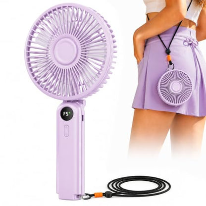 Portable Handheld Fan, 10000mAh Rechargeable 6-Inch Personal Fan for Travel | Ultra Quiet Foldable Desk Fan, 5-Speed Battery Operated Fan with Up to 40H Runtime and Digital Display for Travel and Makeup - color: Purple