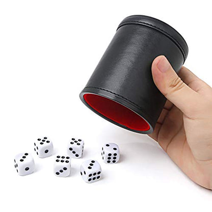 Felt Lined Professional Dice Cup with 6 Dices Quiet for Yahtzee Game | Quiet felt-lined dice cup with sturdy construction and premium look, ideal for Yahtzee, Farkle and other dice games - color: Black