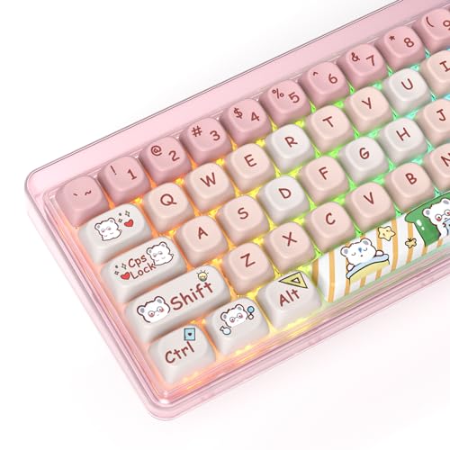 Keycaps 60 Percent PBT for Mechanical Keyboard-139 Key Keycaps, Dye-Sublimation Cute MOA Profile Custom Keycap for 61 68 87108 Mechanical Keyboard(Pink) - color: Pink Bear MOA