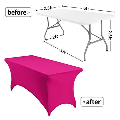 Peomeise 2PCS 6FT Spandex Table Cover Rectangular Stretch Spandex Tablecloth (Fuchsia,6FT) - color: Fuchsia, size: 72" x 30" 2Pack (Rectangular)