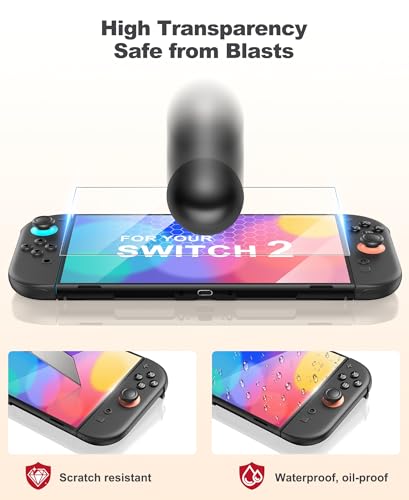 Switch 2 Case for Nintendo Switch 2 (2025)/Switch/OLED, 4-in-1 Bundle Kits for Switch 2, 3X Transparent Protective Cover+2X Screen Protectors+4X Thumb Caps, Accessories Set with Switch 2 Carrying Case - size: 4 in 1 Bundle Kit-Black