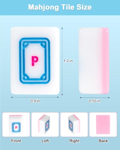 TBMAXS American Mahjong Tile Set with Mat for Beginners, Travel Sized 1.2" 166 Pink Mahjong Tiles with Dices Wind Indicator Bag for Easy to Store Mini Mah Jongg Game Sets for Adults