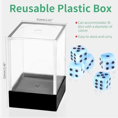 36 of Pack 12MM 6 Sided MINI Dice Set,Mixed Colours Swirls D6 Game Dice Set, 6 Sided Standard Dices for Yahtzee, Bunco or Teaching Math,with Portable Plastic Box(Blue White) - color: Blue White
