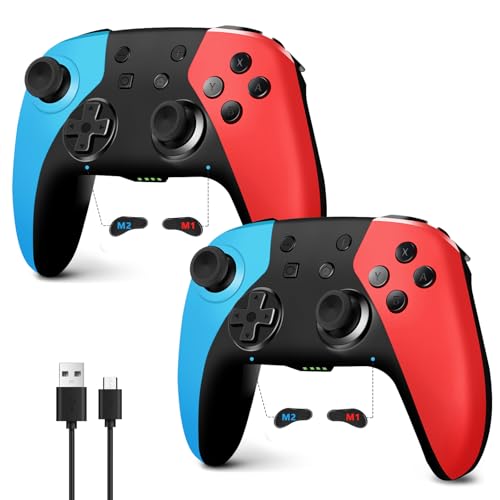 AceGamer 2 Pack Wireless Controller for Nintendo Switch/Lite/OLED/Switch 2, Hall Effect Joystick for Switch 2 Pro Controller with Wake-Up/Turbo/Dual Vibration/Programmable (Red+Blue) - color: Red+Blue