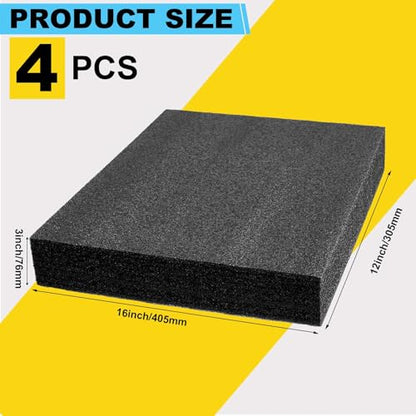 Treela 4 Pcs Customizable Polyethylene Foam Sheets 16x12x3" Black Thick Cuttable Foam Padding Inserts for Cases, Polyethylene Block Sheets for Packing Toolbox Storage and Craft Pad - size: 16x12x3''