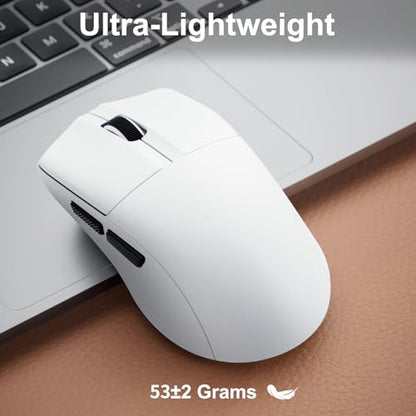 E-YOOSO Wireless Bluetooth Mouse, Rechargeable Mouse, 26000 DPI Gaming Mouse Wired, Superlight Ergonomic, Software Supported, Redefinable Macro Buttons Work Mouse for Laptop and PC/Mac - White - color: Tri-Mode White Mouse