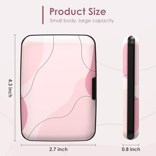 Credit Card Holder Small, RFID Blocking Metal Card Wallet for Women Men, Slim ID Card Holder Protector Hard Case, Pink Abstract - color: Pink Abstract