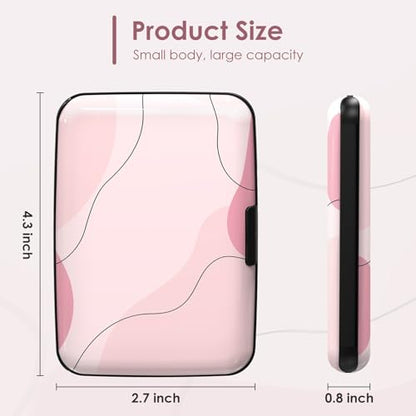 Credit Card Holder Small, RFID Blocking Metal Card Wallet for Women Men, Slim ID Card Holder Protector Hard Case, Pink Abstract - color: Pink Abstract