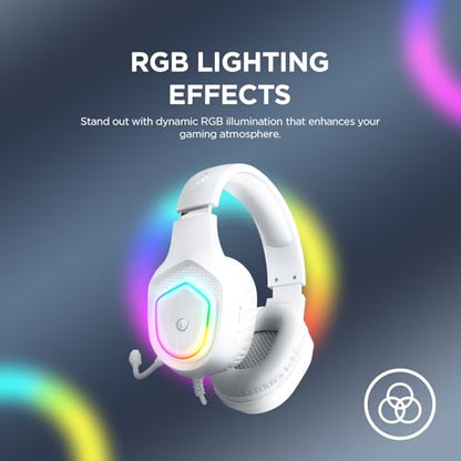 Rampage RM-K90 Wired Gaming Headset with Microphone – RGB Headphones with Mic, 50mm Drivers, Noise-Canceling for PC, PS4, PS5 & Laptop Gaming - color: White