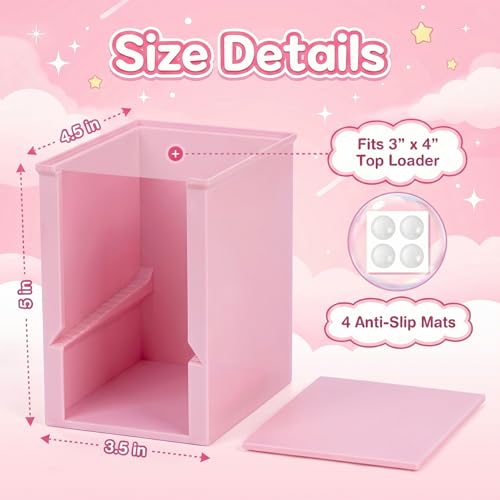 Toploader Dispenser & Penny Sleeve Holder - Dual Compartment Holds 250 Penny Sleeves & up to 50 Top Loaders, Stackable Card Storage Box with Dustproof Lid (Pink) - color: Pink