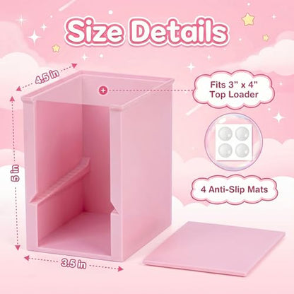 Toploader Dispenser & Penny Sleeve Holder - Dual Compartment Holds 250 Penny Sleeves & up to 50 Top Loaders, Stackable Card Storage Box with Dustproof Lid (Pink) - color: Pink