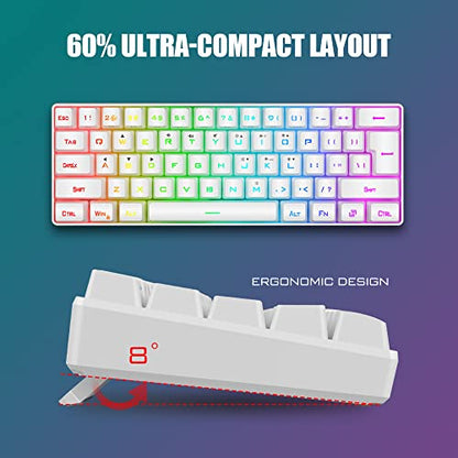 RedThunder 60% Mini Gaming Keyboard and Mouse Combo, Lightweight, Ultra-Compact 61 Keys RGB Backlit,7200 DPI Honeycomb Optical Mouse, Wired Gaming Set for PC MAC PS5 Xbox Gamer(White) - style: 01 White Wired Combo