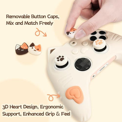 GeekShare Cat Paw Controller Skin Grips Set Anti-Slip Silicone Protective Cover Skin Case Compatible with Xbox Series X Controller with 2 Thumb Caps & 2 Button Caps & 1 Fluffy Ball & 2 Sticker-Calico - color: Calico
