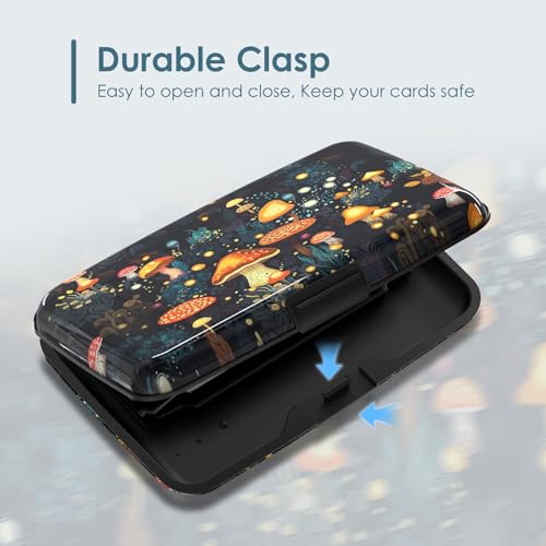 Mini Metal Wallet Credit Card Holder Business Card Case Slim Metal ID Case for Men Women, Cute Mushrooms - color: Cute Mushrooms