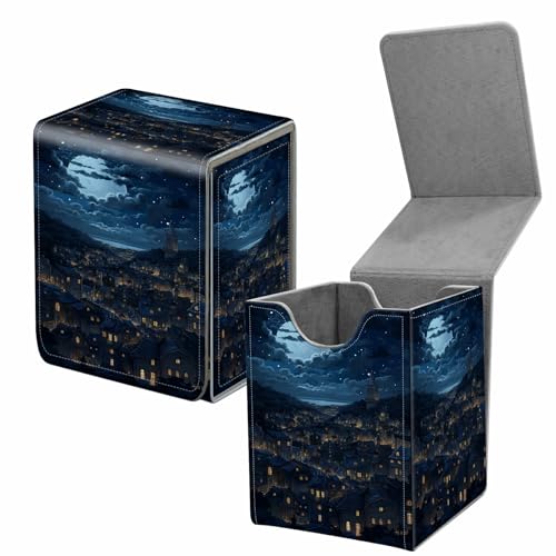 Card Deck Box for Trading Cards,MTG Commander Deck Box Fits 100+ Single Sleeved Cards,Leather Magnetic Card Storage Box for YuGiOh TCG CCG Cards,City Night View - color: City Night View
