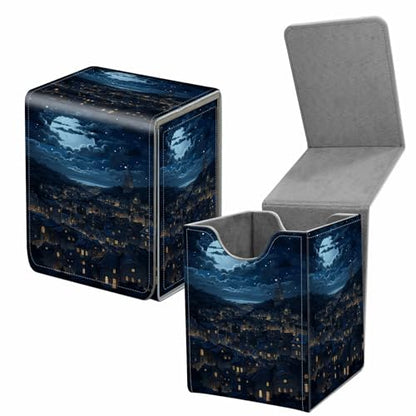 Card Deck Box for Trading Cards,MTG Commander Deck Box Fits 100+ Single Sleeved Cards,Leather Magnetic Card Storage Box for YuGiOh TCG CCG Cards,City Night View - color: City Night View