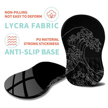 Ergonomic Mouse Pad Wrist Support with Memory Foam Massage Bulge, Carpal Tunnel Pain Relief Mousepad Wrist Rest for Mouse(12x8 inch,Sea Wave) - color: Kg001-sea Wave