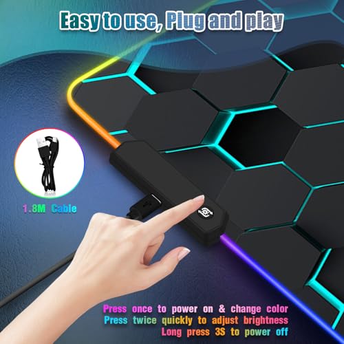 RGB Mousepad Led Mouse Pad Desk Mat I 31.5 x 11.8 Inch Large Mouse Pad I XL Oversized Big Mouse mat 14 Led Light Modes I Anti-Slip Rubber Base Waterproof Keyboard Pad for PC Gaming I Black Honeycomb - color: Black Honeycomb