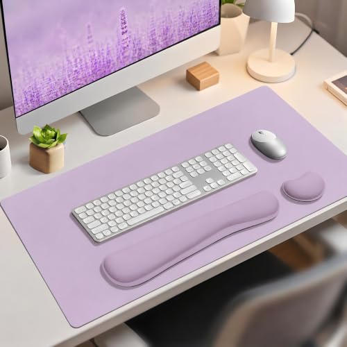 Mouse Pad and Keyboard Wrist Rest (31.5×15.7 Inches, Purple) | PU Leather Desk Mat - color: Purple, size: 15.7" x 31.5"