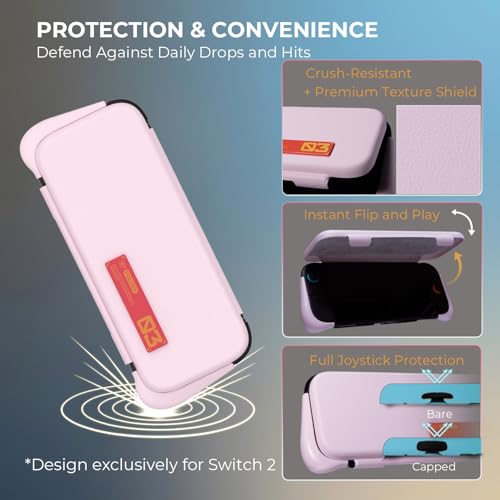 Plenbo FoldeX Switch 2 Grip Case with Detachable Flip Cover- Pastel Pink | Dockable Ergonomic Handheld Protective Hard Shell for Nintendo Switch 2, 3-Mode Compatible Joy-Con 2 Controller Grip - color: Pastel Pink