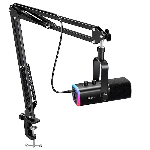 FIFINE AmpliGame AM8T XLR/USB Gaming Microphone Set, Dynamic PC Mic | Streaming RGB Mic Kit with Boom Arm Stand, Mute Button, Headphones Jack, for Podcasting Recording Vocal Voice-Over - color: Black