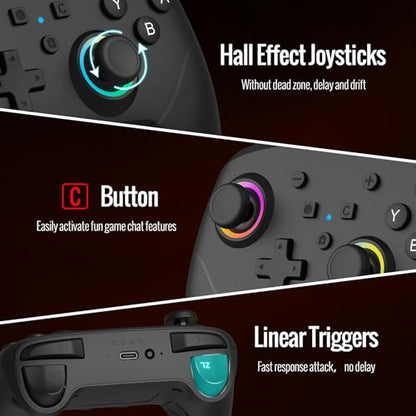 BETMI Wireless Pro Controller for Switch 2 (Black) | with 9-Axis Sensor/C Button/Hall Effect Joysticks/Macro/Wake-up/Stereo Jack/RGB LED Light/Dual Vibration