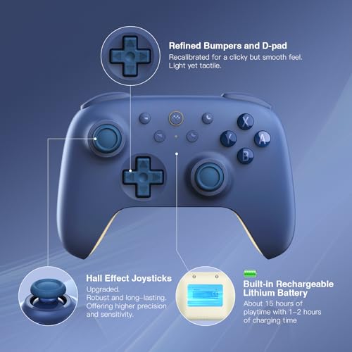 8Bitdo Ultimate 2C Bluetooth Controller for Switch/Switch 2 (Dark Blue) | Hall Effect Joystick Update, Remappable L4/R4 Bumpers, 6-axis Motion Control, Rumble Vibration and Turbo Function - color: Dark Blue