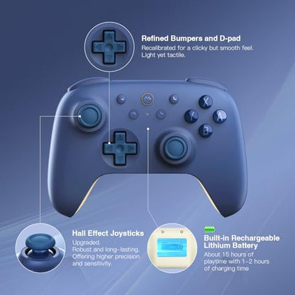 8Bitdo Ultimate 2C Bluetooth Controller for Switch/Switch 2 (Dark Blue) | Hall Effect Joystick Update, Remappable L4/R4 Bumpers, 6-axis Motion Control, Rumble Vibration and Turbo Function - color: Dark Blue