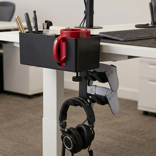MYITYARD 5 in 1 Desk Cup Holder Clamp, Detachable Pencil Holder with Rotating Headphone Hanger & Controller Holder, Desk Organizer for Cup, Pen, Phone, Gaming Office Desk Accessories - color: With Two Controller Holders