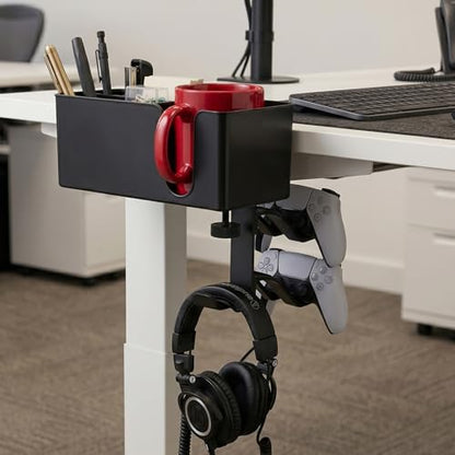 MYITYARD 5 in 1 Desk Cup Holder Clamp, Detachable Pencil Holder with Rotating Headphone Hanger & Controller Holder, Desk Organizer for Cup, Pen, Phone, Gaming Office Desk Accessories - color: With Two Controller Holders