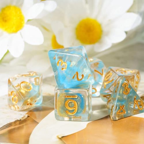 DND Dice Set Blue Magma Polyhedral Dice Set for D&D Tabletop Games | Leather Storage Bag, DM Gift, for Dungeons and Dragons Role Playing Games - color: Blue&gold