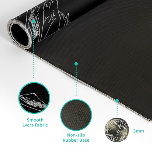 Japanese Sea Wave Large Mouse Pad Abstract Black Mouse Pad 31.5x11.8 Inch Black Kanagawa Texture Non-Slip Rubber Base Large Ocean Mousepad Stitched Edge Keyboard Mouse Mat Desk Pad for Office and Home - color: Japanese Sea Wave1