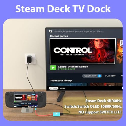 PURBHE TV Docking Station for Nintendo Switch 2 and 1 and Steam Deck, Support TV Dock Mode, Portable HDMI Adapter Accessories for Nintendo Switch 1 and OLED and 2 Dock - size: 8 Inch USB C Cable