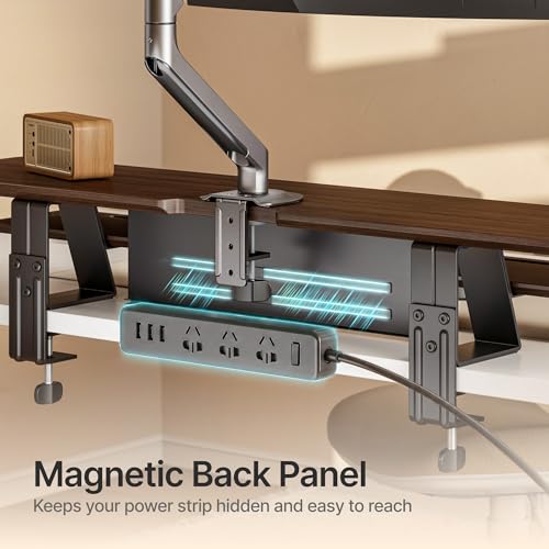 PEGZONE Dual Monitor Stand, Clamp-On Wooden Monitor Stands Riser for 2 monitors,41.7" Computer Monitor Riser for Desk, 2-Tier Desktop Organizer with Magnetic Back Panel for Computer & Laptops