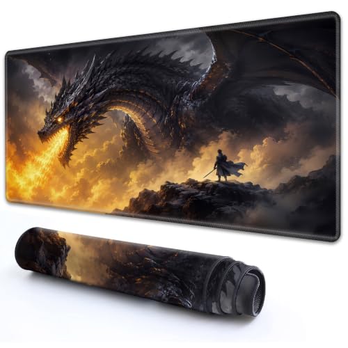 for TCG MTG Commander Playmat 24 x 14 Inch Trading Card Game Mat | Thick Non Slip Rubber Playmat With HD Fade Resistant Printing for All Card Games, Epic Black Fire Dragon - color: Epic Black Fire Dragon, size: 24" x 14"