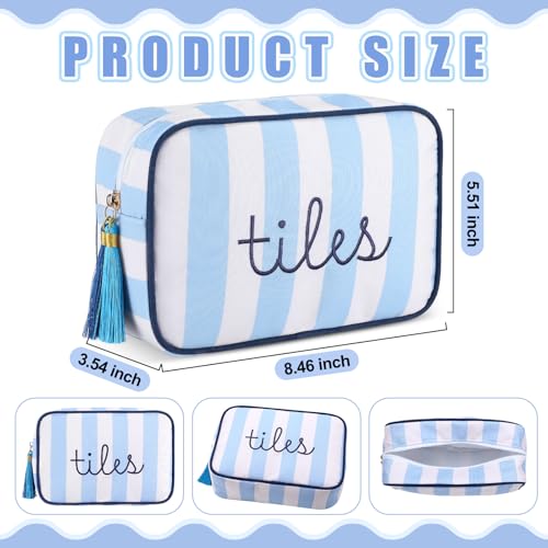 Sanwuta 1 Pcs Mahjong Tile Bag with Zipper,Blue,Striped | Embroidered Mahjong Case for 166 American Mahjong Tiles (1.2") Portable Bags for Board Game Party Gathering Travel - color: Blue, style: Classic