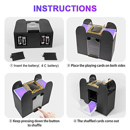 FEIERYA Automatic Card Shuffler 2/1/4/6 Deck,Battery-Operated Electric UNO Poker Shuffler,Playing Card Shuffler for Home Card Game,Travel - size: 6 Decks